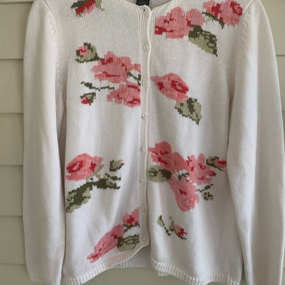Floral Cardigan Button Up Sweater Size Large - Picture 2 of 11
